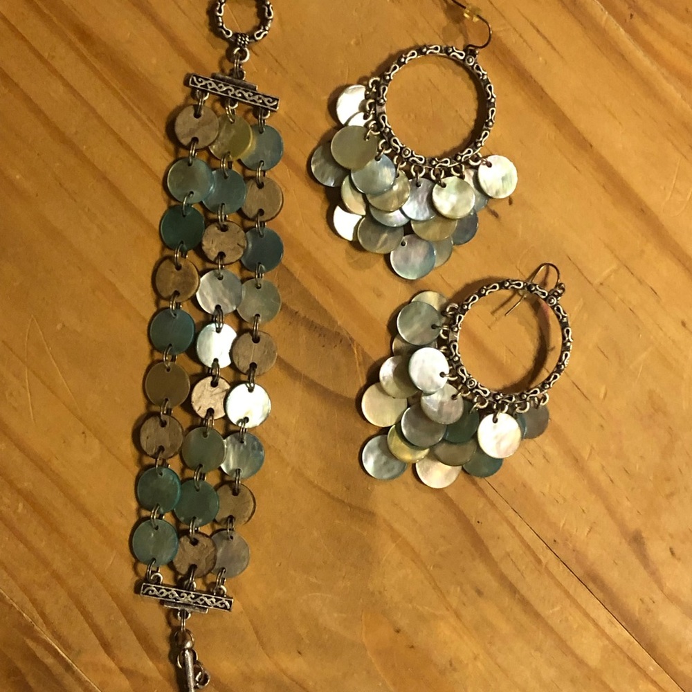 Lia Sophia mother of pearl earring and bracelet